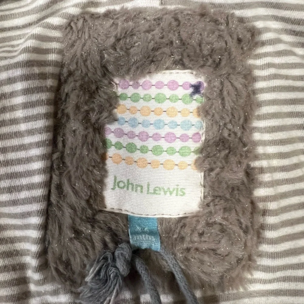 John Lewis UK Plush Bear Ears Hooded Pram Suit One Piece Gray Taupe 3-6 Months